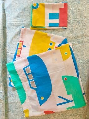 Rare Vintage Marimekko Boats Print by Dan River, 1983. Flat Sheet and Pillowcase